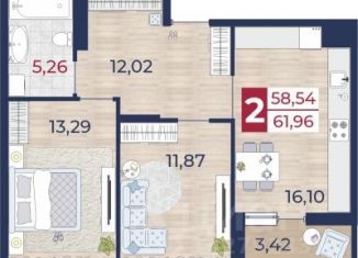 Продажа 2-комнатной квартиры, 58.54 м2, Калуга, Октябрьский округ