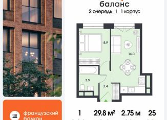 Продается однокомнатная квартира, 29.8 м2, Москва