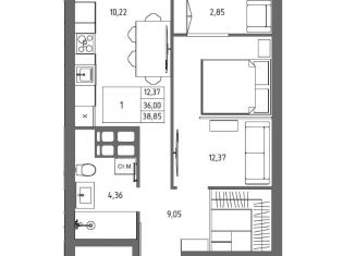 Продаю 1-комнатную квартиру, 38.85 м2, Волгоградская область