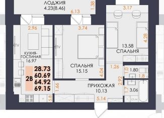 Продам двухкомнатную квартиру, 64.92 м2, Марий Эл
