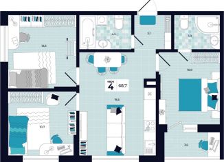 Продается 4-ком. квартира, 68.7 м2, Тула