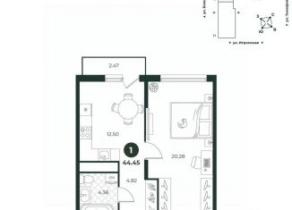 Продаю 1-комнатную квартиру, 44.45 м2, Тюмень