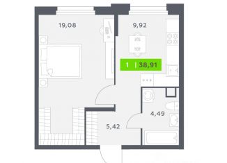 Продажа 1-комнатной квартиры, 38.91 м2, Северодвинск