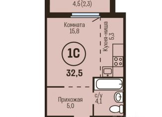 Продаю 1-комнатную квартиру, 32.5 м2, Барнаул, Железнодорожный район