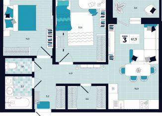 Продаю трехкомнатную квартиру, 61.9 м2, Тульская область