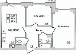 Продаю двухкомнатную квартиру, 59.1 м2, Псковская область