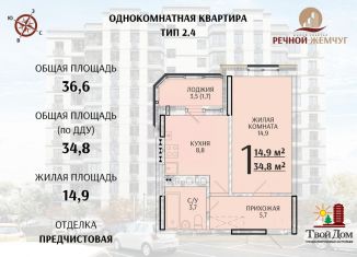 Продается однокомнатная квартира, 34.8 м2, Ростовская область