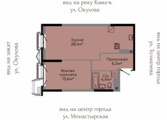 1-ком. квартира на продажу, 52.4 м2, Пермский край
