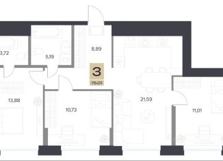 3-ком. квартира на продажу, 75.01 м2, Тула