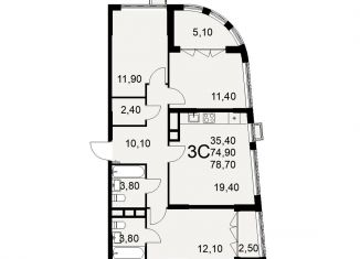 3-ком. квартира на продажу, 78.7 м2, Тула, улица Фёдора Смирнова, 2