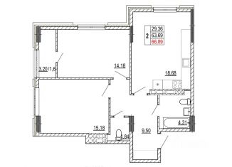 Продам 2-ком. квартиру, 66.89 м2, Белгород