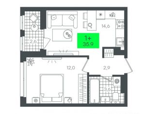 1-ком. квартира на продажу, 35.98 м2, Тюменская область