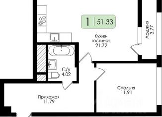 Продается 1-комнатная квартира, 51.33 м2, Тула