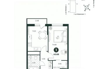 Продается однокомнатная квартира, 40.68 м2, Тюменская область