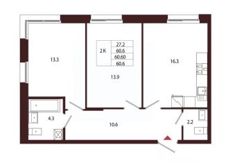 Продается 2-комнатная квартира, 60.6 м2, Сестрорецк