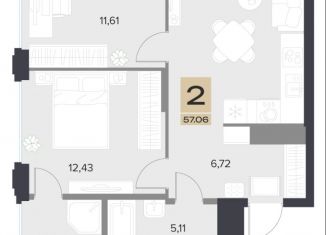 2-ком. квартира на продажу, 57.06 м2, Тула