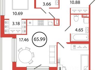 Продается 2-ком. квартира, 65.99 м2, Ленинградская область