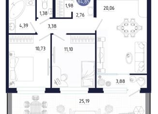 Продам двухкомнатную квартиру, 84.85 м2, Тульская область