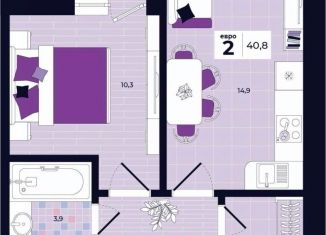 Продается двухкомнатная квартира, 40.8 м2, Тула