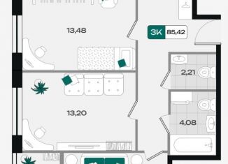 Продаю трехкомнатную квартиру, 85.42 м2, Краснодар, Прикубанский округ