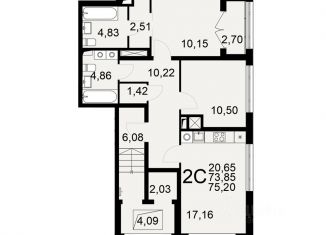 Продажа 2-комнатной квартиры, 75.2 м2, Тульская область, Одоевское шоссе, 73Б