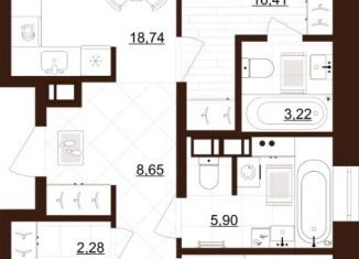 Продается 3-комнатная квартира, 79.89 м2, Тула