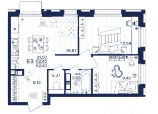 2-ком. квартира на продажу, 52.4 м2, Тула