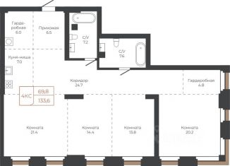 Продам четырехкомнатную квартиру, 133.6 м2, Алтайский край, площадь Баварина, 8