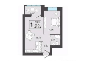 Продается 1-ком. квартира, 40.69 м2, Брянская область