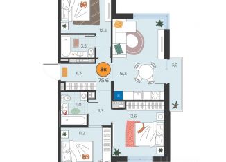 Продается трехкомнатная квартира, 72.6 м2, Тюмень, Восточный округ