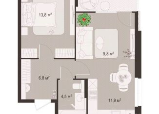 Продается двухкомнатная квартира, 52.2 м2, Рязань