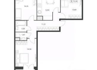 Продажа 3-комнатной квартиры, 75.39 м2, Тверь