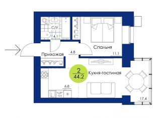 Продаю 2-комнатную квартиру, 44.2 м2, Красноярский край