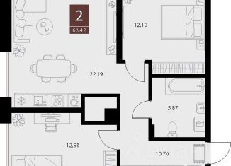 Продам 2-ком. квартиру, 63.42 м2, Рязань, Московский район
