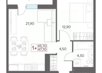 Продаю 1-комнатную квартиру, 47.7 м2, Тюменская область, микрорайон 7А, 29