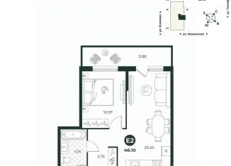 Продается 2-комнатная квартира, 46.1 м2, Тюмень, Ленинский округ