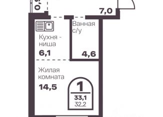 Продается 1-комнатная квартира, 32.2 м2, Челябинск, Тракторозаводский район