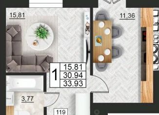 Продам однокомнатную квартиру, 33.93 м2, Смоленск, Ленинский район