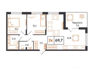 Продается 2-ком. квартира, 69.7 м2, Тюмень, улица Виктора Тимофеева, 3