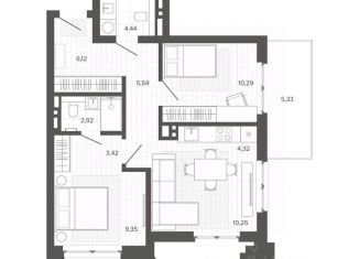 Трехкомнатная квартира на продажу, 70.19 м2, Алтайский край, улица Сизова, 20
