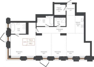 Продаю 4-комнатную квартиру, 118.8 м2, Алтайский край, площадь Баварина, 8к2