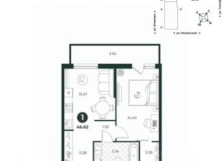 1-ком. квартира на продажу, 46.62 м2, Тюмень, Ленинский округ