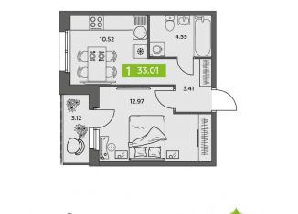 Продам 1-комнатную квартиру, 33.01 м2, Архангельская область