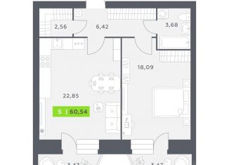 Продается 1-комнатная квартира, 60.54 м2, Северодвинск, проспект Победы, 15к2, ЖК Квартал Победы