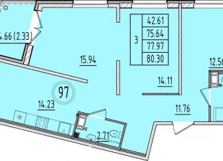 Продаю 3-ком. квартиру, 75.64 м2, посёлок Шушары