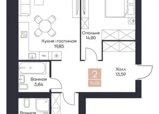 Продажа двухкомнатной квартиры, 74.08 м2, село Поляны