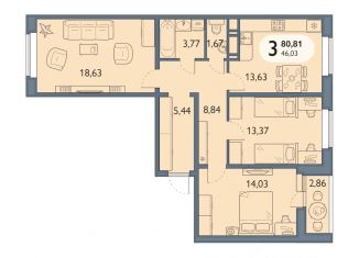 Продам 3-комнатную квартиру, 80.81 м2, Брянск, Советский район, проспект Станке Димитрова, 67к7