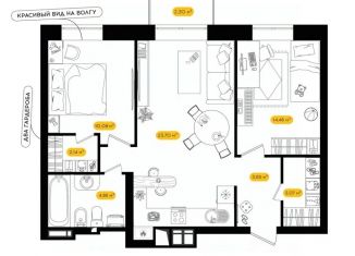 Продаю 2-комнатную квартиру, 59.52 м2, Астрахань