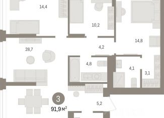 3-ком. квартира на продажу, 91.9 м2, Омская область