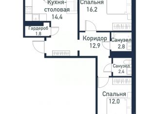 Продаю 2-ком. квартиру, 61.5 м2, Челябинск